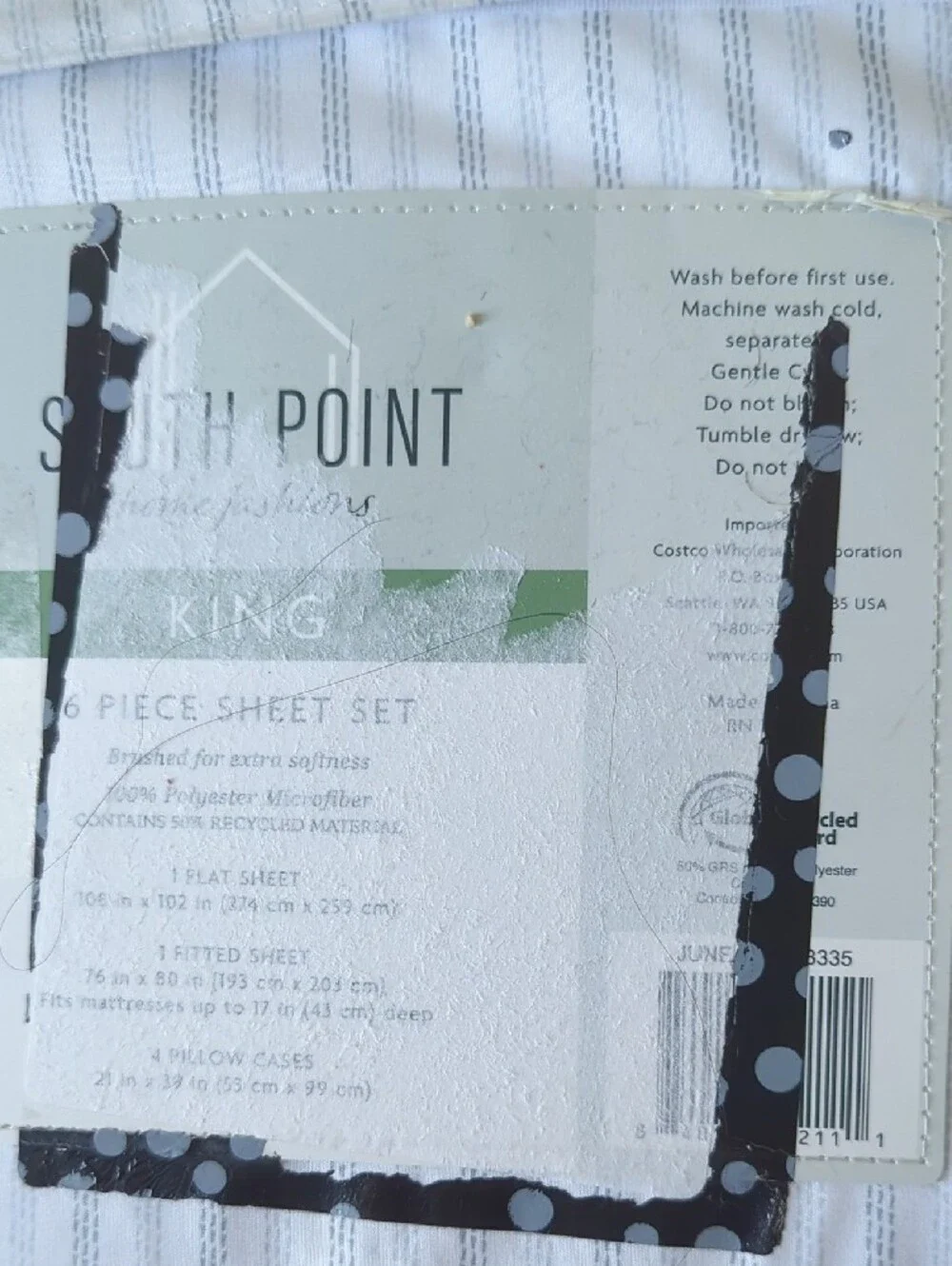 South Point King 6-Piece Sheet Set - White with Thin Gray Stripes